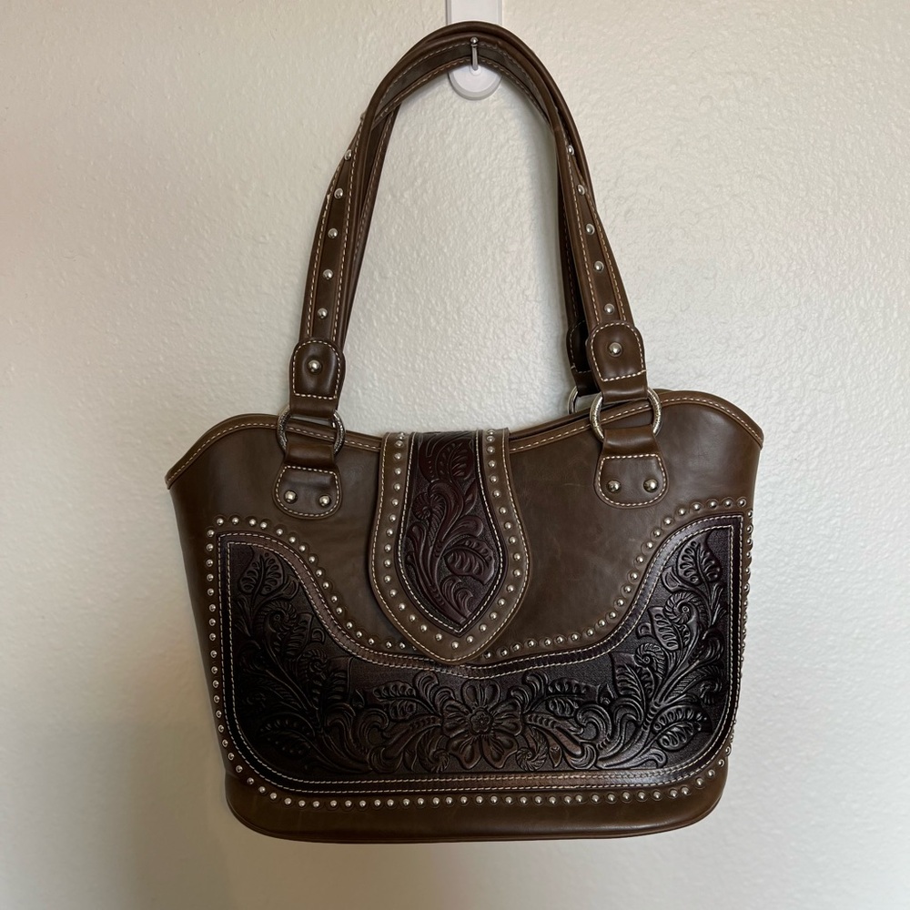 Montana West Tooled and Studded Conceal Carry Handbag